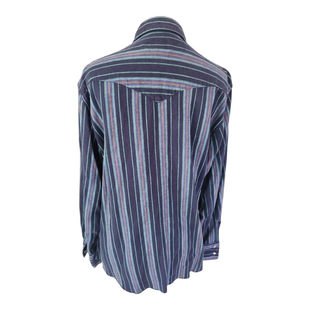 Wrangler Western Pearl Snap Shirt Blue Striped – Size Large - Picture 3 of 5